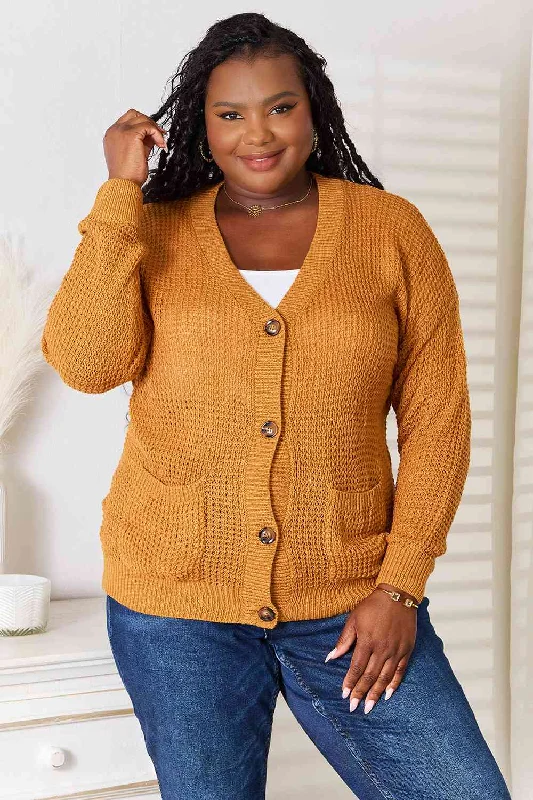 Double Take Drop Shoulder Button Down Cardigan with Pockets Preppy Women's College