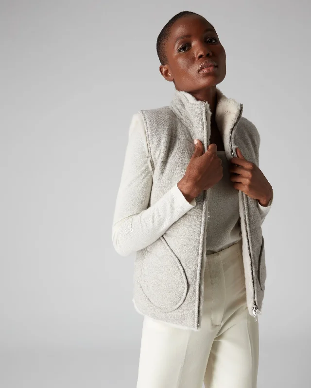 Women's Fur Lined Reversible Cashmere Gilet Fumo Grey Sophisticated Women's Tailored