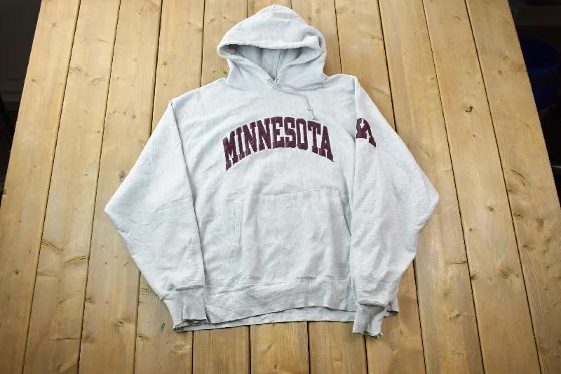 Vintage 1990s Champion Premium Reverse Weave Minnesota Hoodie Sweatshirt Artistic Women's Hand - painted