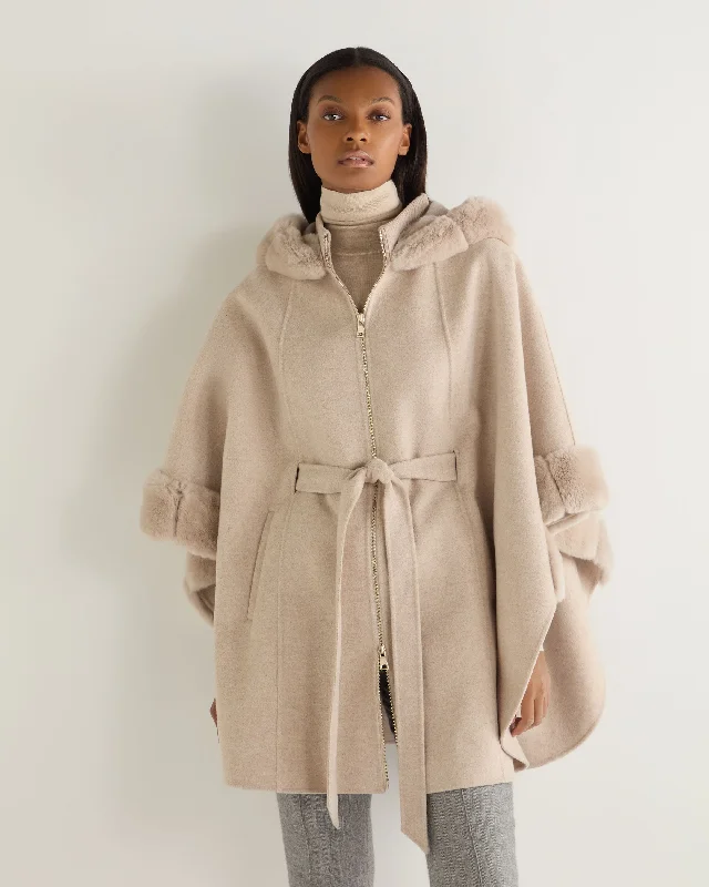 Women's Poppy Cape With Fur Trim Sand Brown Refined Women's 