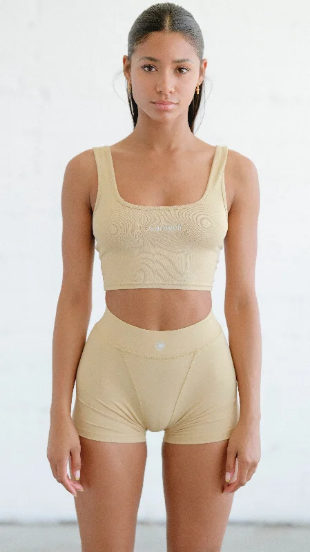 Tan Cropped Tank Top Vacation