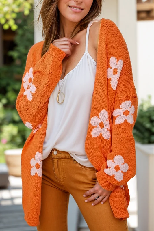 Flower Open Front Long Sleeve Cardigan Elegant Women's Formal 