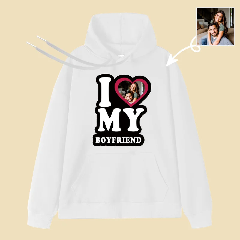 I Love My Boyfriend Red Heart Print Customized Hoodie Gift Vintage Women's 1970S 
