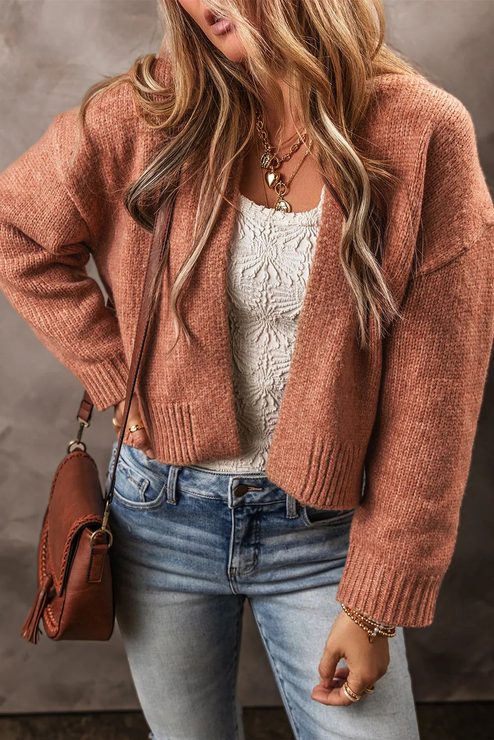 Open Front Dropped Shoulder Cardigan Scandinavian