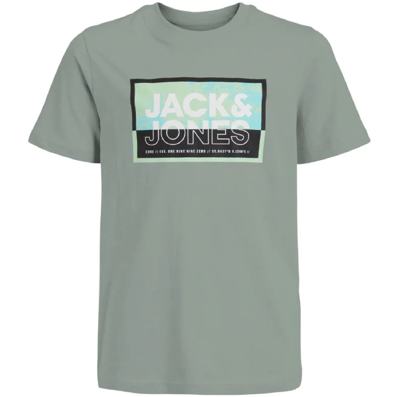 Jack & Jones Junior Aqua Gray Cologan T-Shirt Crew Neck Laid - back Women's Vibe