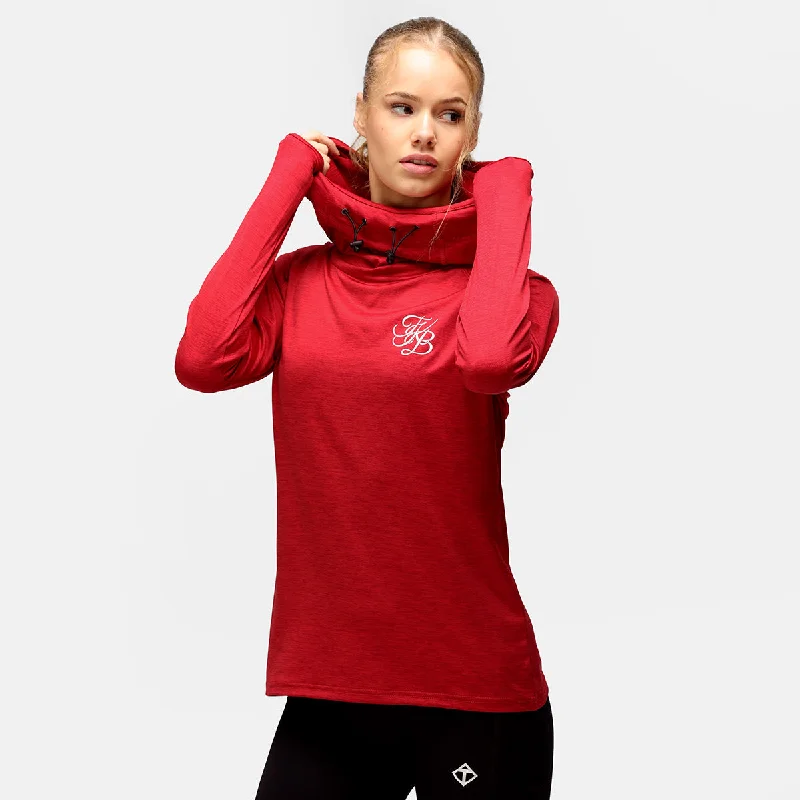 TKB Red Cowl Neck Hoodie Classic Women's Tweed