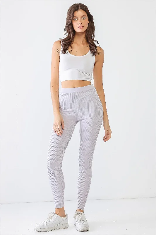 Purple Ribbed Stretchy Workout High Waist Leggings /2-3 Rugged Women's Outdoor 