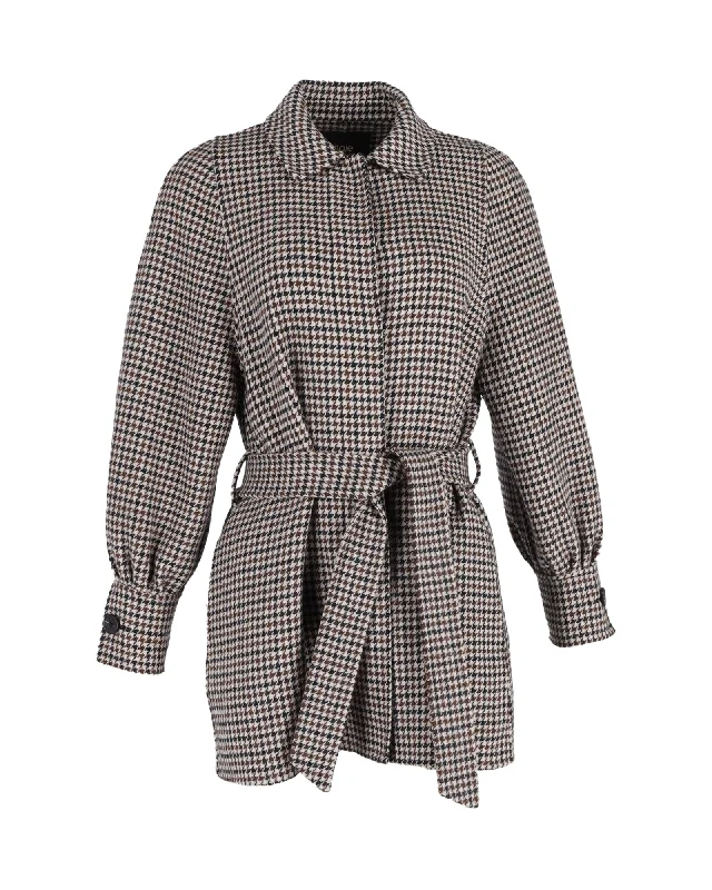 Maje Houndstooth Belted Coat in Multicolor Wool Modern Women's 