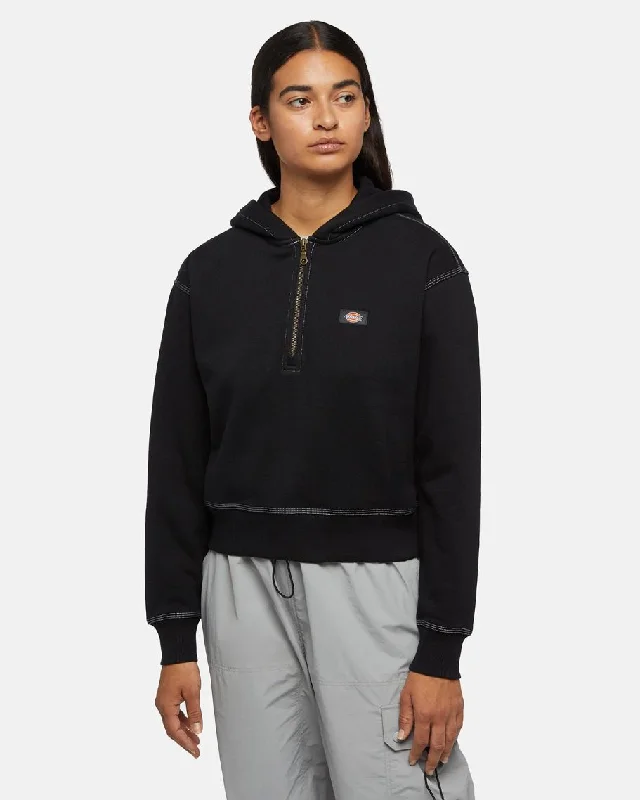 Oakport 1/4 Zip Hoodie in Black Earthy Women's Hemp - based
