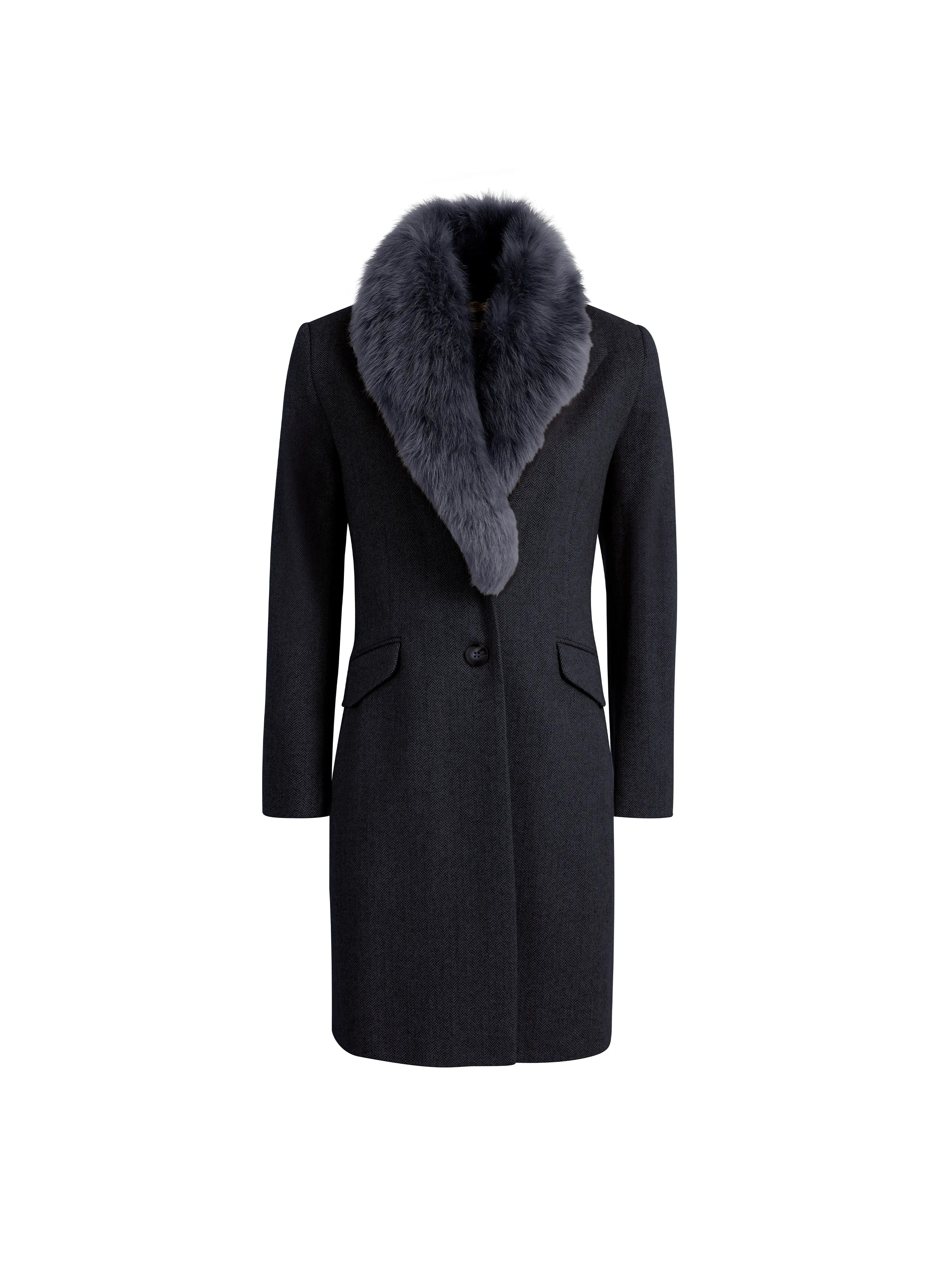 Harriet - Navy Herringbone Youthful Women's Pop