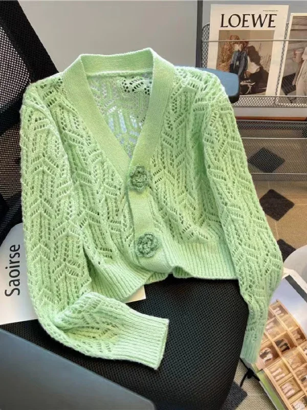 Openwork V-Neck Dropped Shoulder Cardigan Modern Women's 