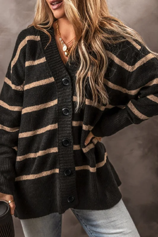 Striped Button Down Long Sleeve Cardigan Unique Women's Upcycled
