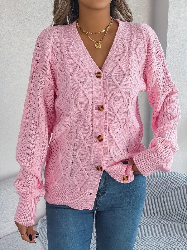 Cable-Knit Long Sleeve Cardigan Business