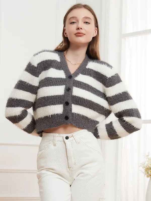 Button Down V-Neck Striped Cardigan Dapper Women's 1920S