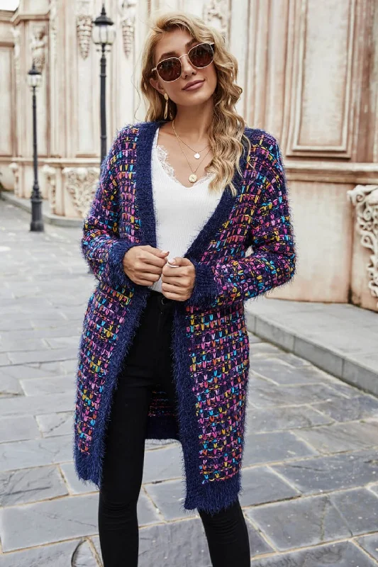 Angel Wings Multicolored Ribbed Trim Open Front Cardigan with Pockets Tough Women's Military - inspired
