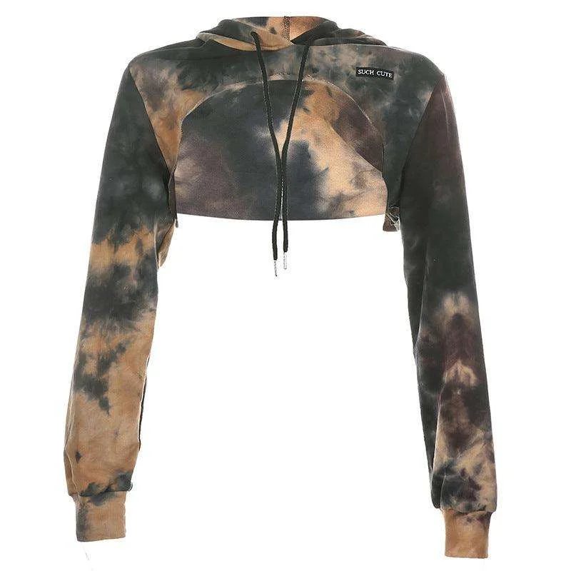 Personalized Tie-dye Letters Crop Hooded Sweatshirt Blouse Elegant Women's Formal 