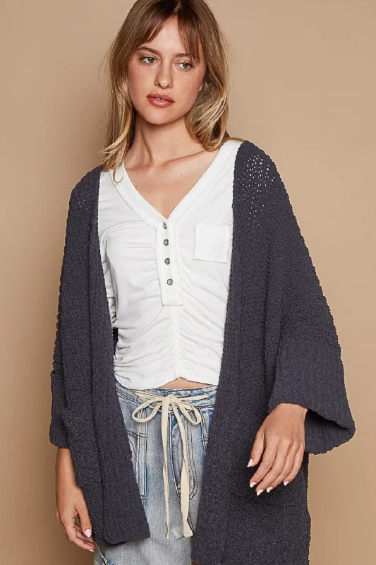 POL Open Front Sweater Cardigan with Pockets Traditional Women's 