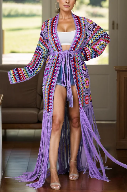Fringe Tied Long Sleeve Cardigan Compression
