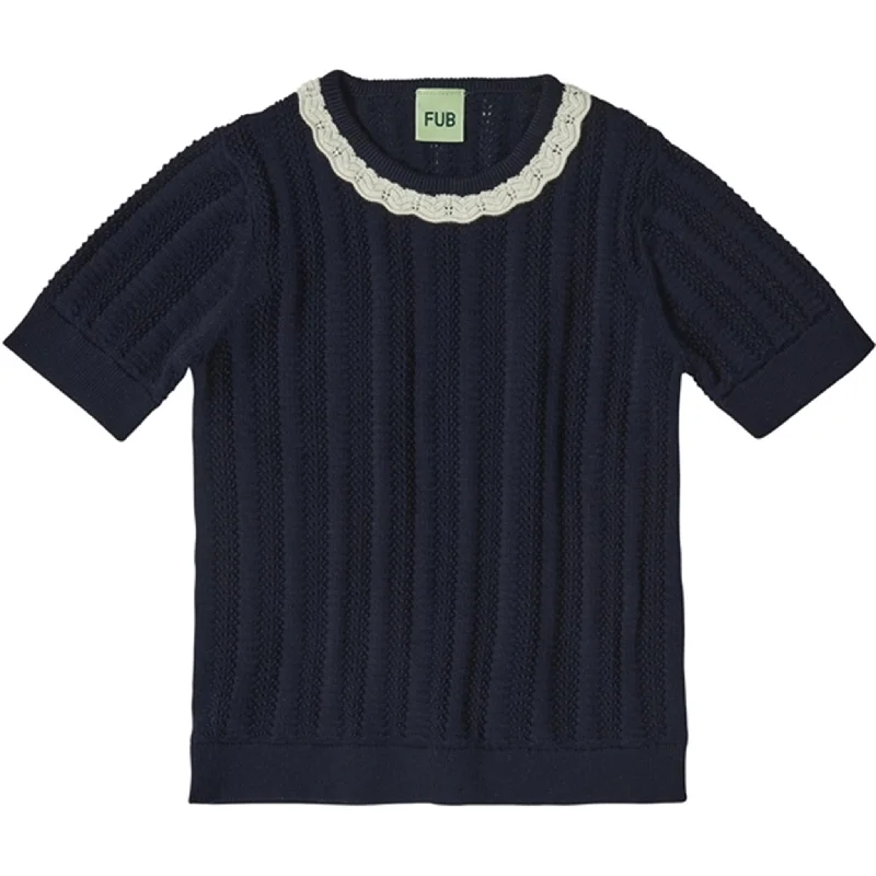 FUB Dark Navy Pointelle T-Shirt Refined Women's Velvet