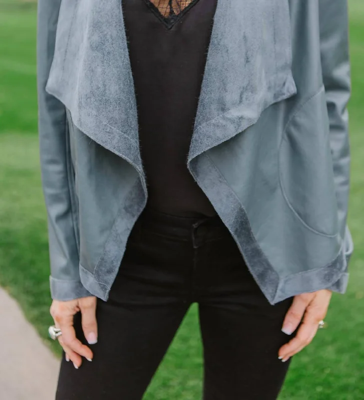 Teagan Drape Front Jacket In Thunderstorm Practical Women's Quick - dry
