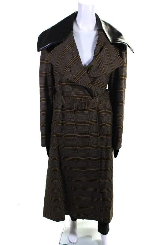 Adeam Womens Faux Leather Trimmed Belted Coat Tumeric Elegant Women's Formal 