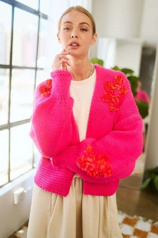 Davi & Dani Floral Applique Open Front Drop Shoulder Cardigan Practical Women's Quick - dry