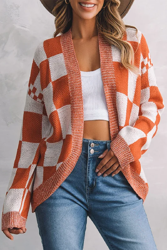 Plaid Open Front Dropped Shoulder Cardigan Women