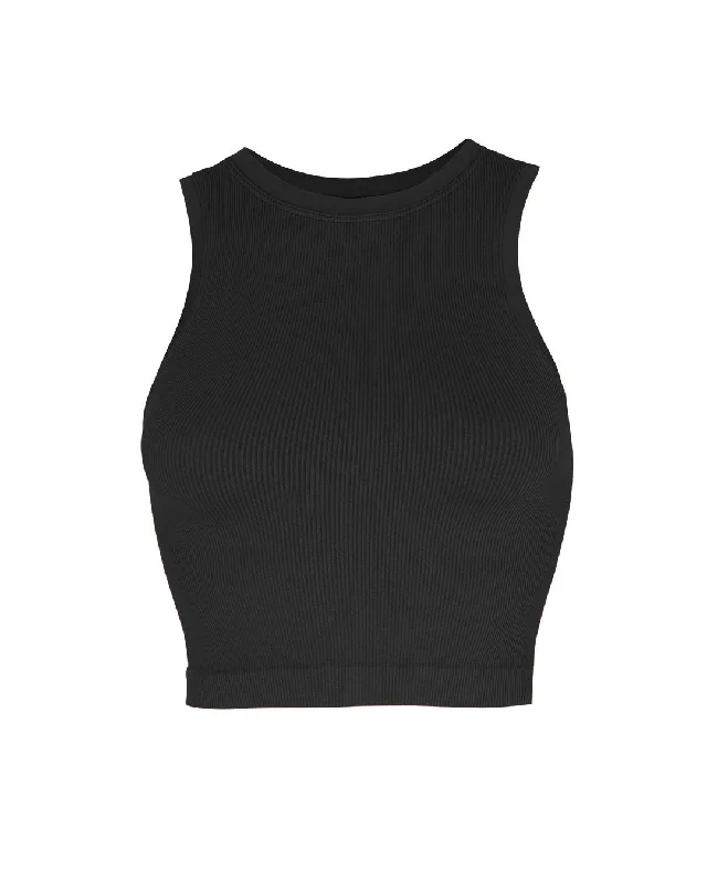 LUMINOUS Ribbed Vest | Black Sleek Women's Metallic