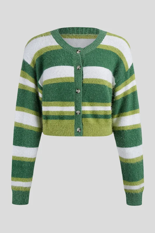 Striped Button Up Dropped Shoulder Cardigan Modern Women's 