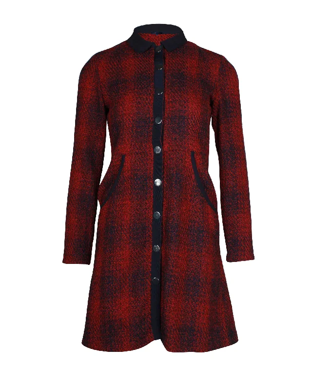 Maje Plaid Shirt Dress in Red Polyester Feminine Women's Soft 
