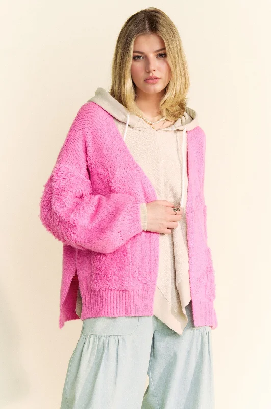 Davi & Dani Side Slit Open Front Long Sleeve Cardigan Relaxed Women's Beachy