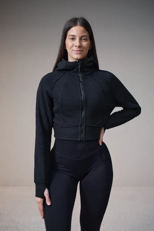 BANDASY CROPPED ZIP HOODIE BLACK British Gentlewoman Style