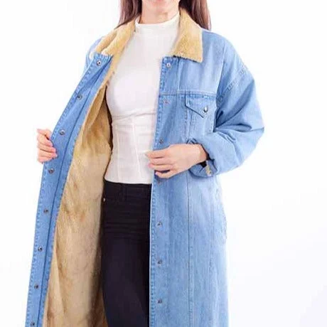 Scully Honey Creek Women's Sherpa Lined Long Denim Jacket Rugged Women's Outdoor 