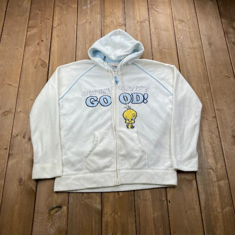 Vintage 1990s Tweety Bird Looney Tunes Full Zip Hoodie Cool Women's Skate