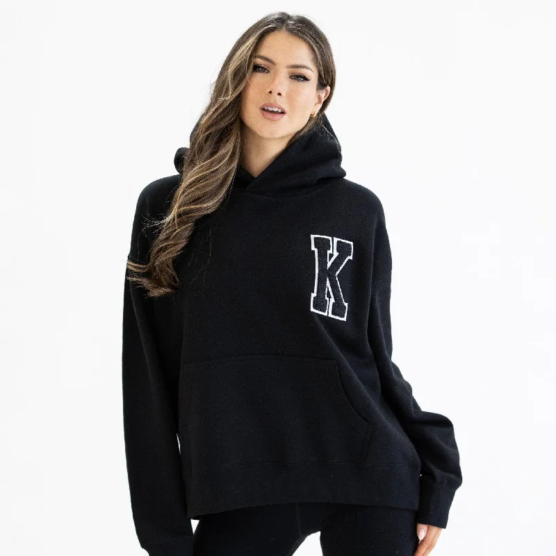 Black Appliquéd Relax Hoodie Sophisticated Women's 