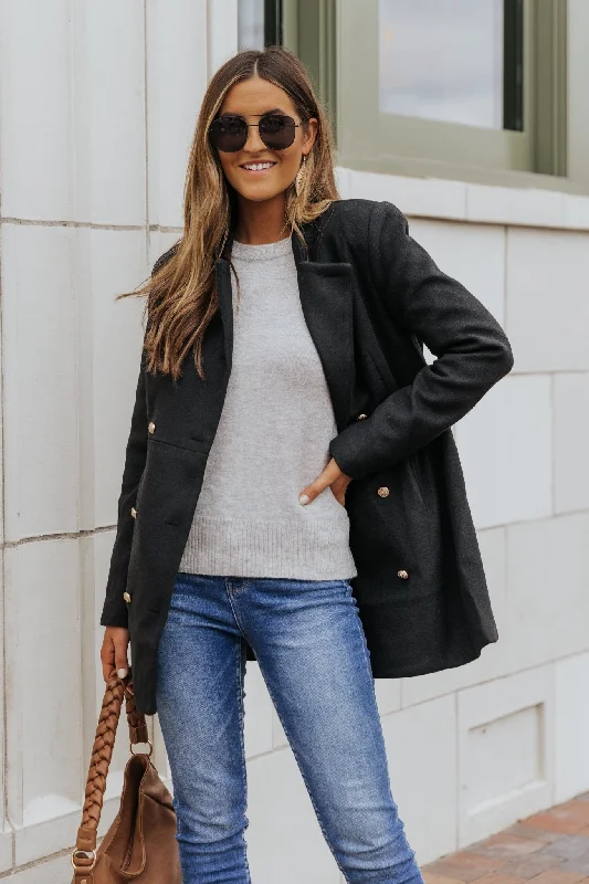 Black Double Breasted Peacoat Scandinavian
