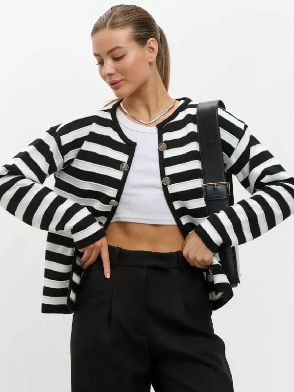 Striped Dropped Shoulder Long Sleeve Cardigan European