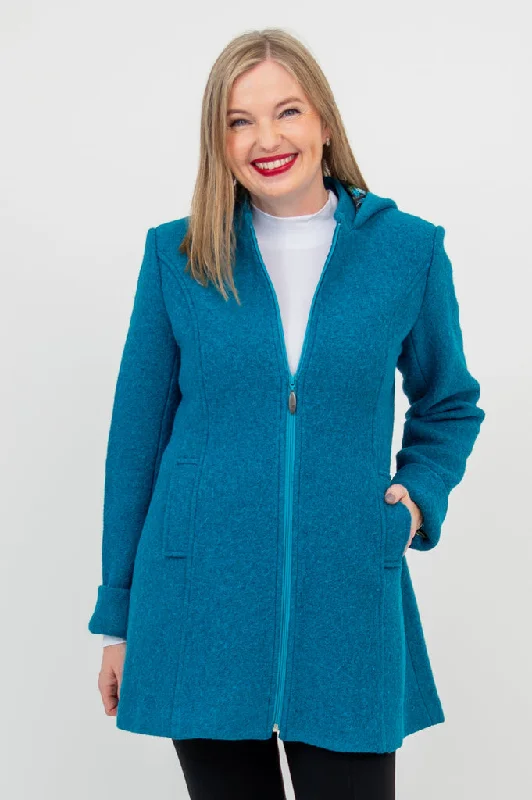 Pender Coat, Teal, Boiled Wool Confident Women's High - fashion