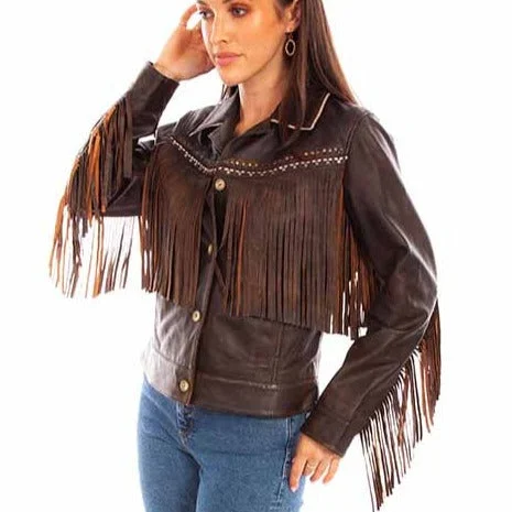 Scully Women's Chocolate Leather Fringe Jacket Elegant Women's Formal 
