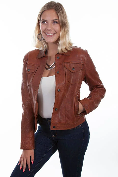 Scully Women's Leather Jean Jacket in Brown Gym