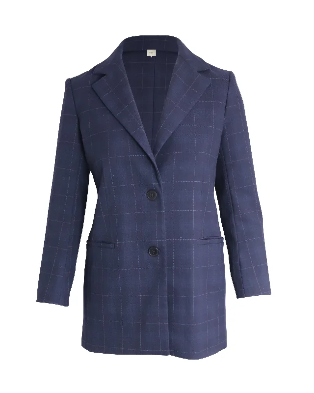 Maje Valiro Single Breasted Checked Blazer in Blue Polyester performance