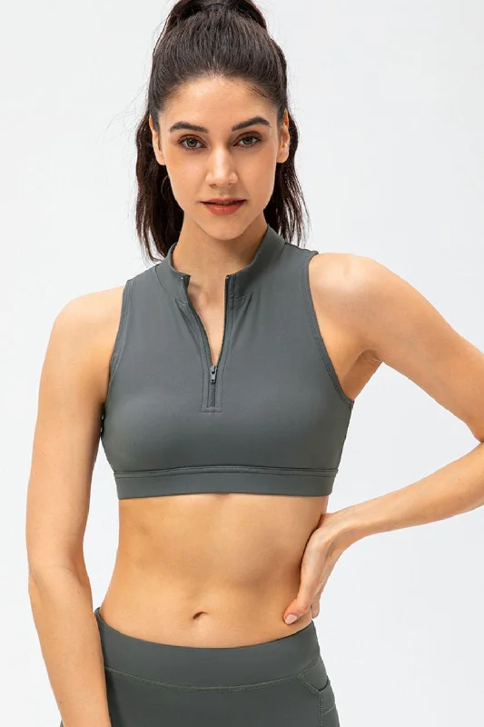 Full Size Cropped Cutout Back Zipper Front Active Tank Top performance