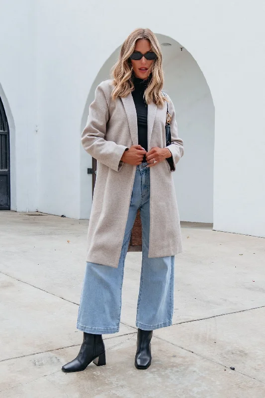 Beige Open Front Long Coat - FINAL SALE Dynamic Women's Moto