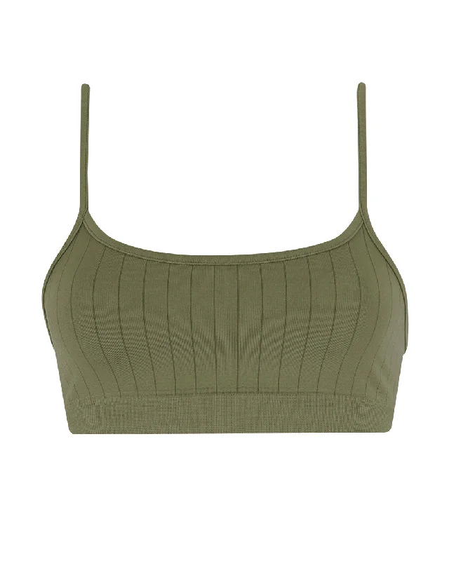 FLAT RIBBED SINCERE Bra Top | Olive Polished Women's Silk