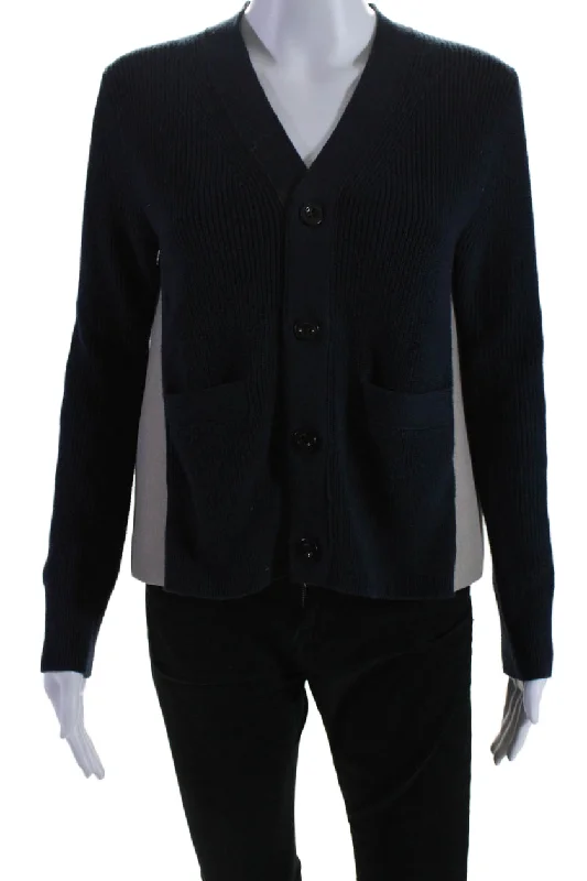 Max Mara Womens Four Button Ribbed Cardigan Sweater Jacket Brown Navy Country