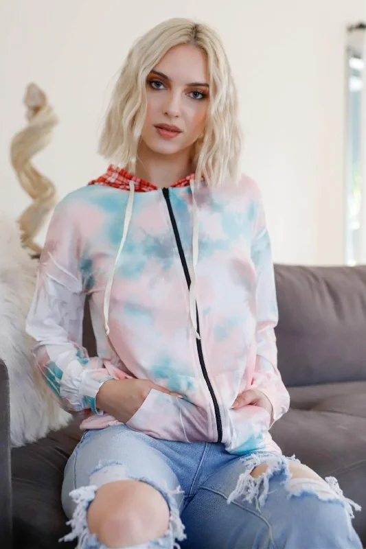 Dreamy Pastel Tie-Dye Plaid Accent Hoodie Australian Beach