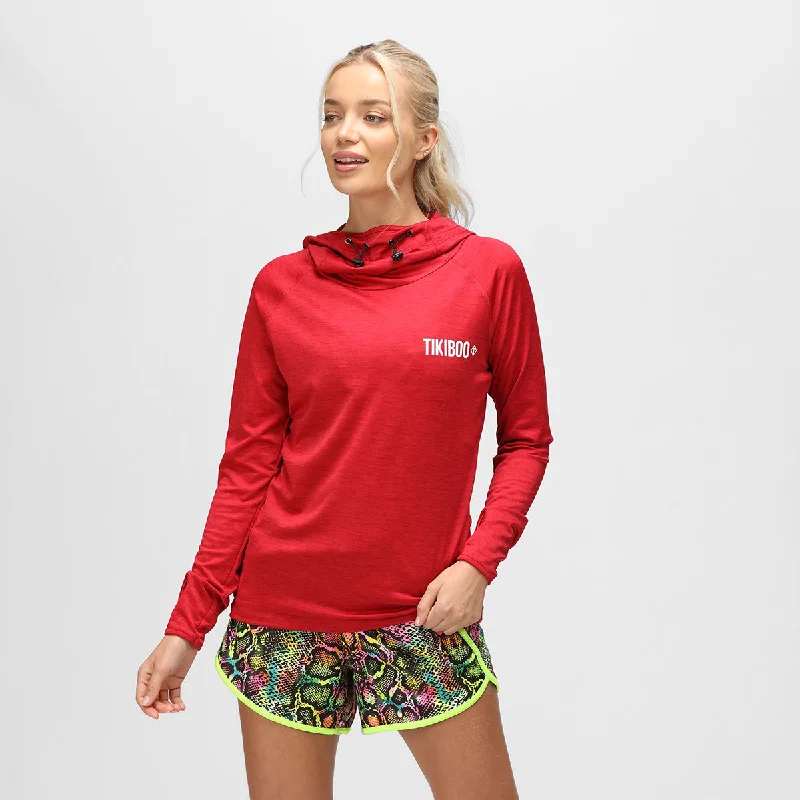 Red Cowl Neck Hoodie Polished Women's Silk