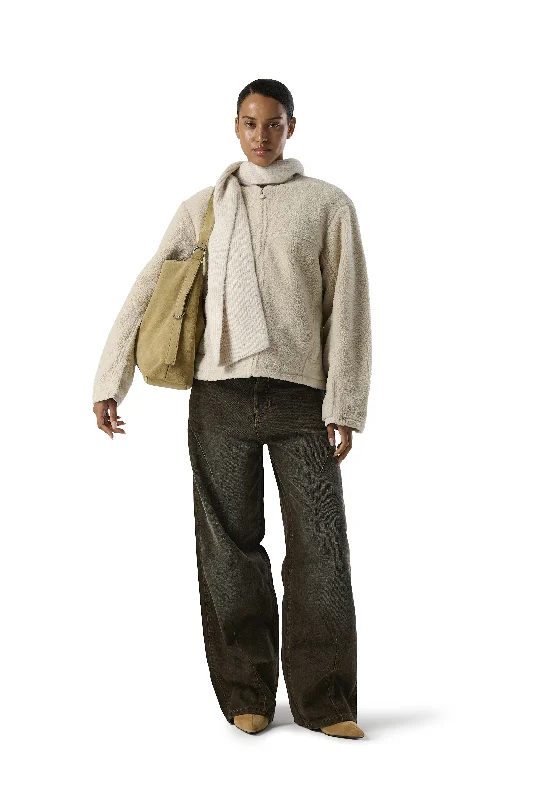 LASSIE Textured Bomber Jacket in Cream Australian Beach