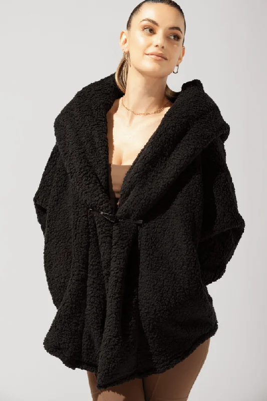 Faux Sherpa Cocoon Coat - Black Australian Beach