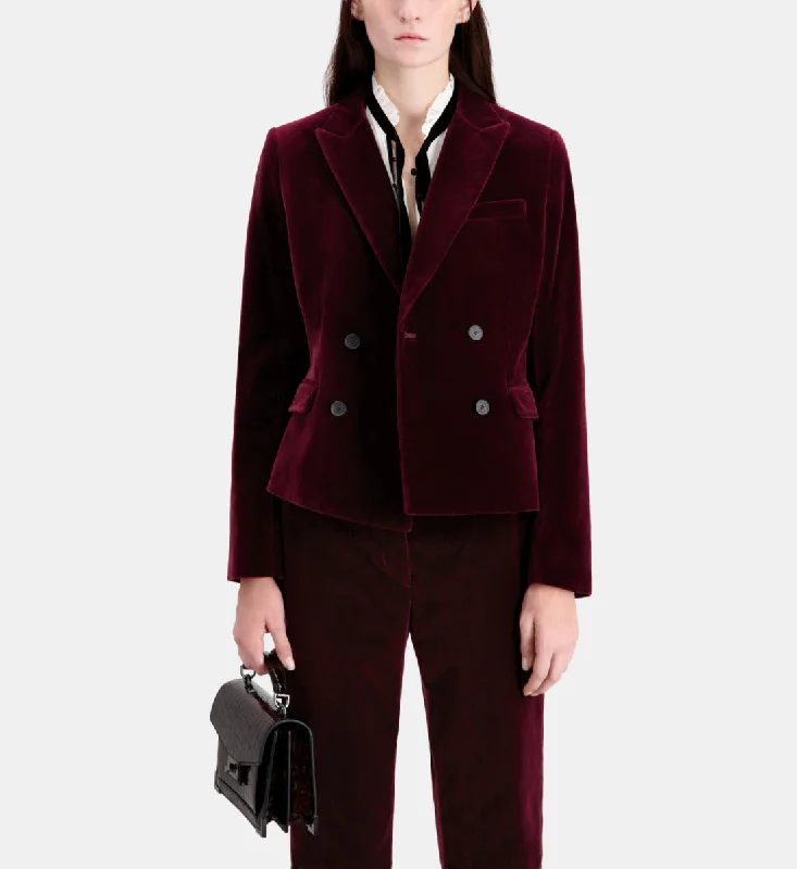 Short Velvet Suit Jacket Practical Women's Multi - 
